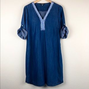 [Neiman Marcus] Tab Sleeve Chambray Dress - US 8